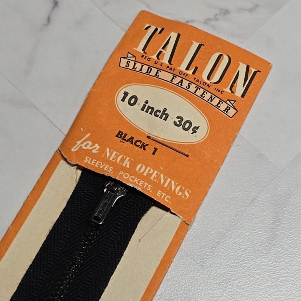 Vintage Talon Zipper Metal Black 10 in Style 149 dated 1944 in Original Package
